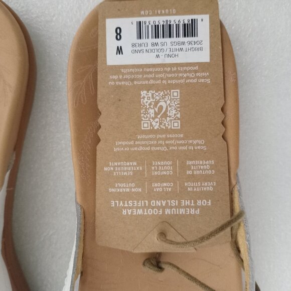 Olukai Honu Women's Leather Sandals in White and Tan Sz 8 - Picture 2 of 4